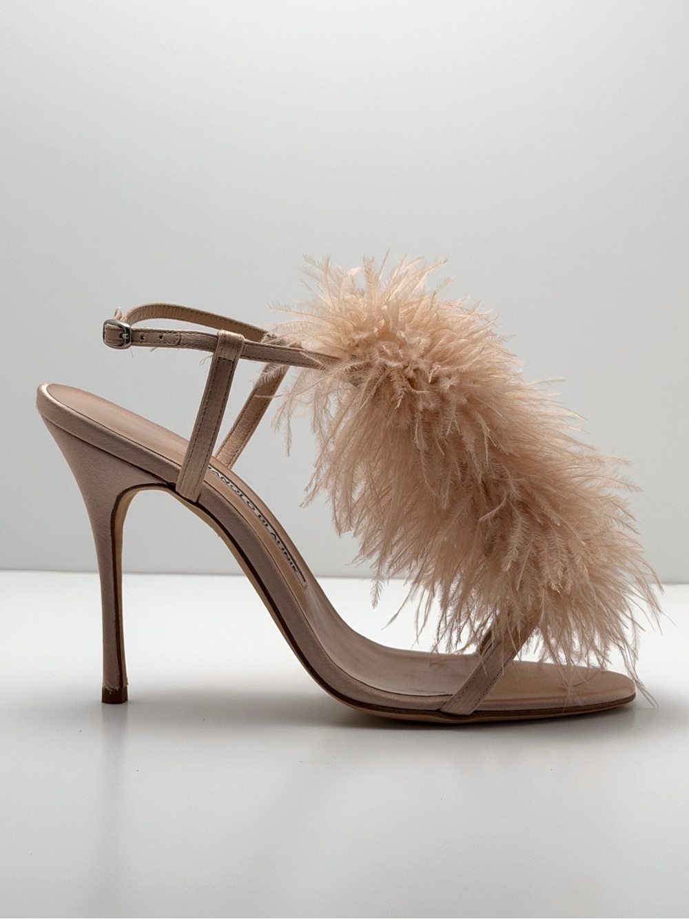 Manolo Blahnik Blush Feather-Trim Slingback Heels - NIB EU38 - Picture 4 of 9